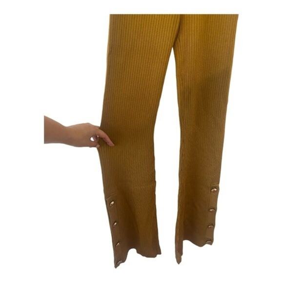 Good American Ribbed Boss Flare Pants Button Hem Pull On Soft Stretchy Gold Sz M - Picture 7 of 13